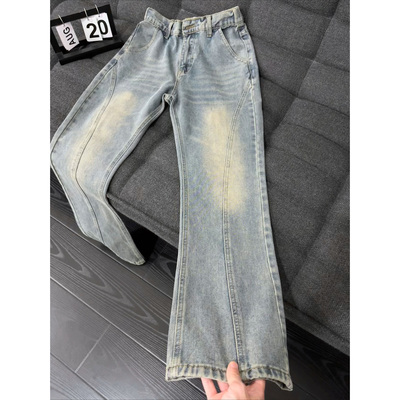 复古蓝斜切工装牛仔裤男款