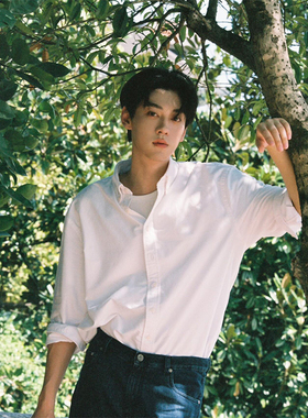 田栩宁同款纯棉白色长袖衬衫男秋季高级感内搭衬衣学院风叠穿外套