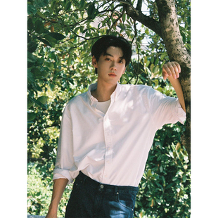 田栩宁同款纯棉白色长袖衬衫男秋季高级感内搭衬衣学院风叠穿外套