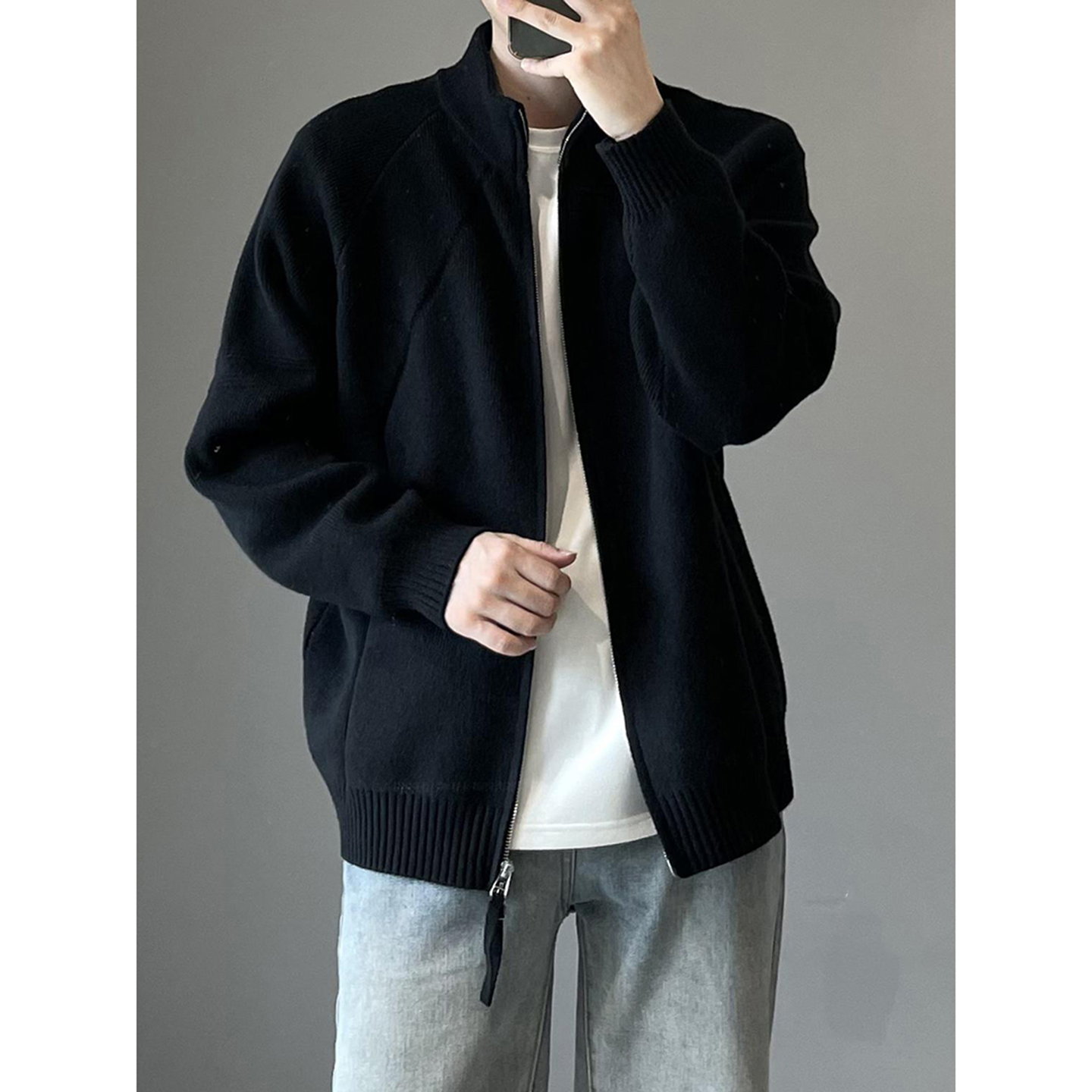 cleanfit黑色针织开衫外套男款