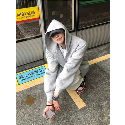 花灰色开衫卫衣男春秋款