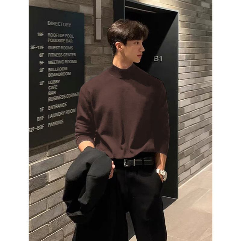 咖色半高领德绒打底衫男秋季