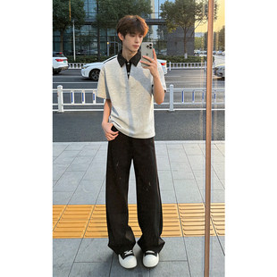 痞帅休闲微喇西裤 cleanfit黑色垂感裤 高街阔腿直筒裤 美式 子男春季