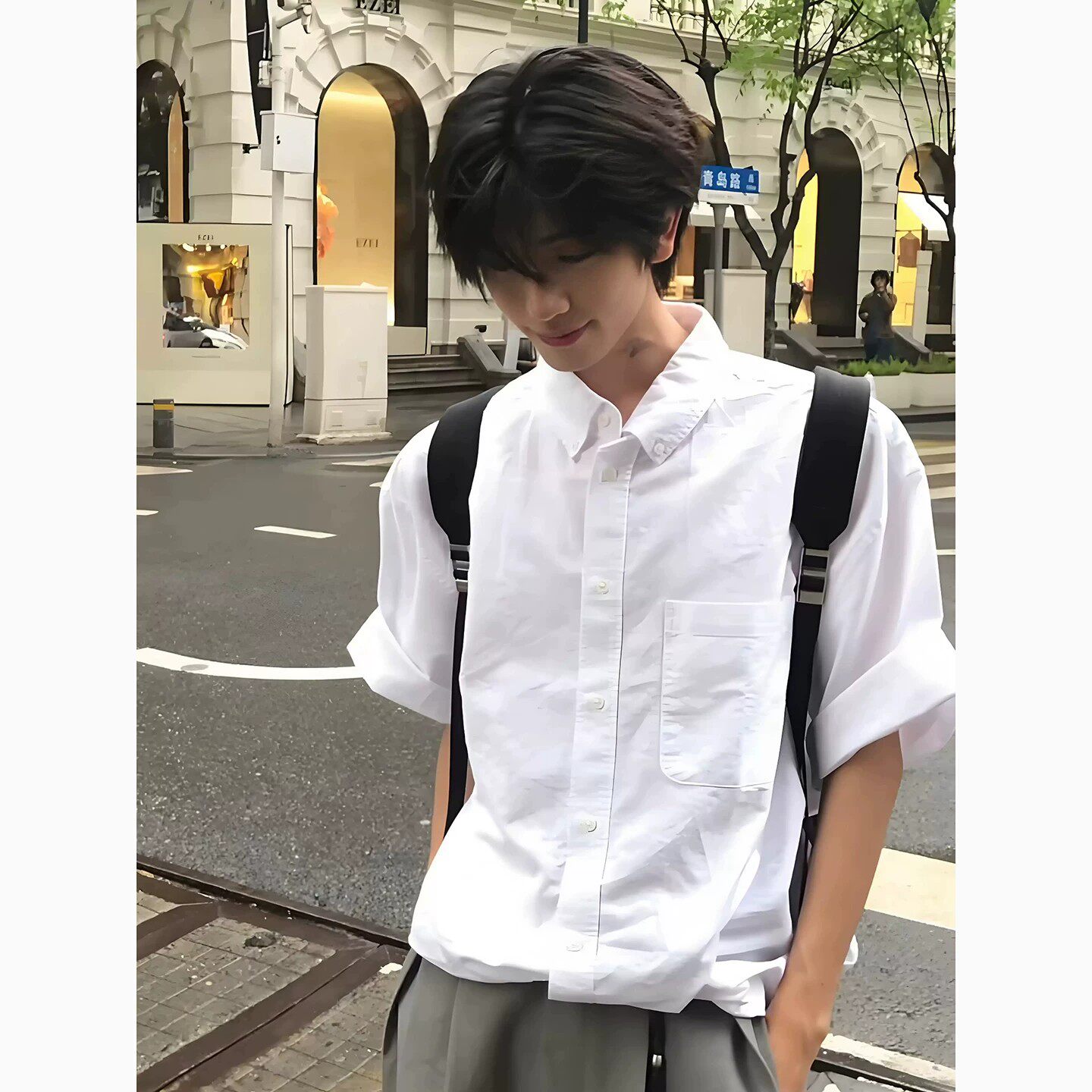 少年感冰丝白色衬衫男款夏季cleanfit短袖衬衣日系学院风半截袖
