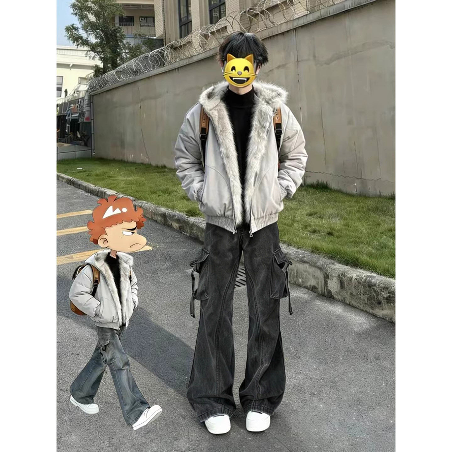 黑灰色大口袋微喇牛仔裤男冬季高级感直筒工装裤美式高街vibe裤子,男装,牛仔裤,淘宝优惠券,粉丝福利购,淘宝优惠卷