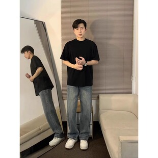 纯黑色美式重磅t恤男款夏季cleanfit新疆棉短袖内搭五分半袖体恤