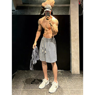 白色斑马纹短裤男款夏季痞帅高级感五分裤cleanfit健身运动半截裤