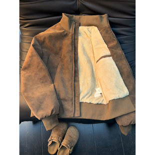 美式复古扎染立领棉服男款冬季加绒加厚廓形棉衣短款机车夹克外套