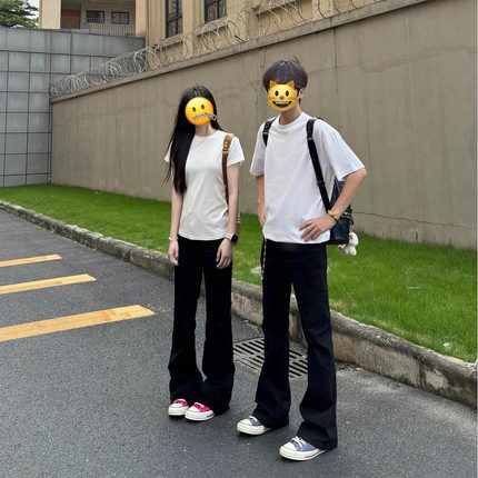 黑色柳叶弯刀牛仔裤男夏美式vibe直筒长裤高个子加长休闲微喇裤子