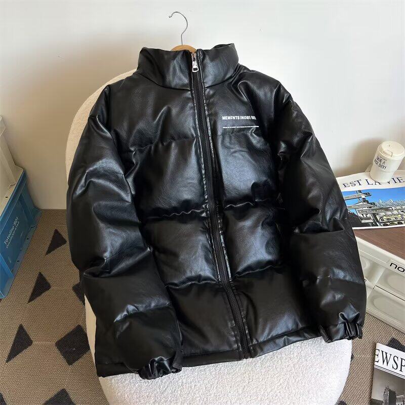 冬季PU皮羽绒服韩版宽松大码立领