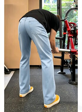 cleanfit浅蓝色冰丝软牛仔裤男夏薄款凉感vibe裤子美式休闲微喇裤