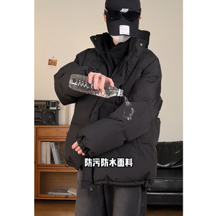 纯黑色立领加厚羽绒服男生冬季宽松潮牌面包棉服高级感棉袄外套男