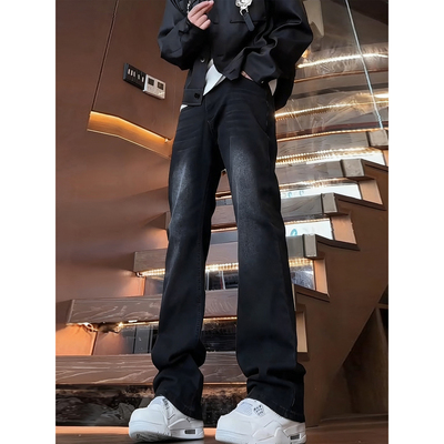 水洗黑色直筒牛仔裤男款秋冬季