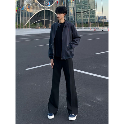 黑色美式高街微喇西裤男款春秋季