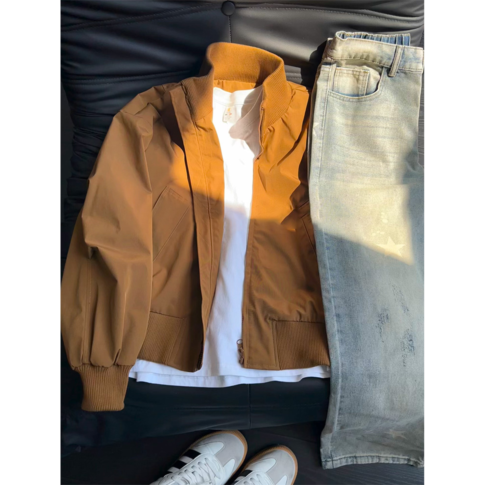 卡其色立领棒球服男款秋季cleanfit廓形短款外套美式高街小众夹克