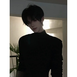 痞帅黑色高领毛衣男款冬季高级感加绒打底毛线衣禁欲系内搭针织衫