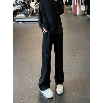 黑色红线复古牛仔裤男款秋季