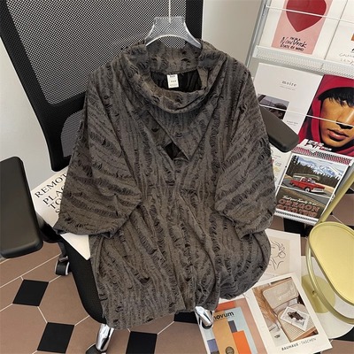 七分袖宽松小众废土风设计感T恤