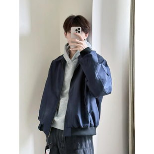 cleanfit藏青色短款外套男春秋季美式翻领棒球服痞帅飞行员夹克