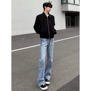 cleanfit水洗浅蓝色微喇牛仔裤男款高个子显腿长裤子修身直筒长裤