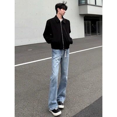 cleanfit水洗浅蓝色微喇牛仔裤男