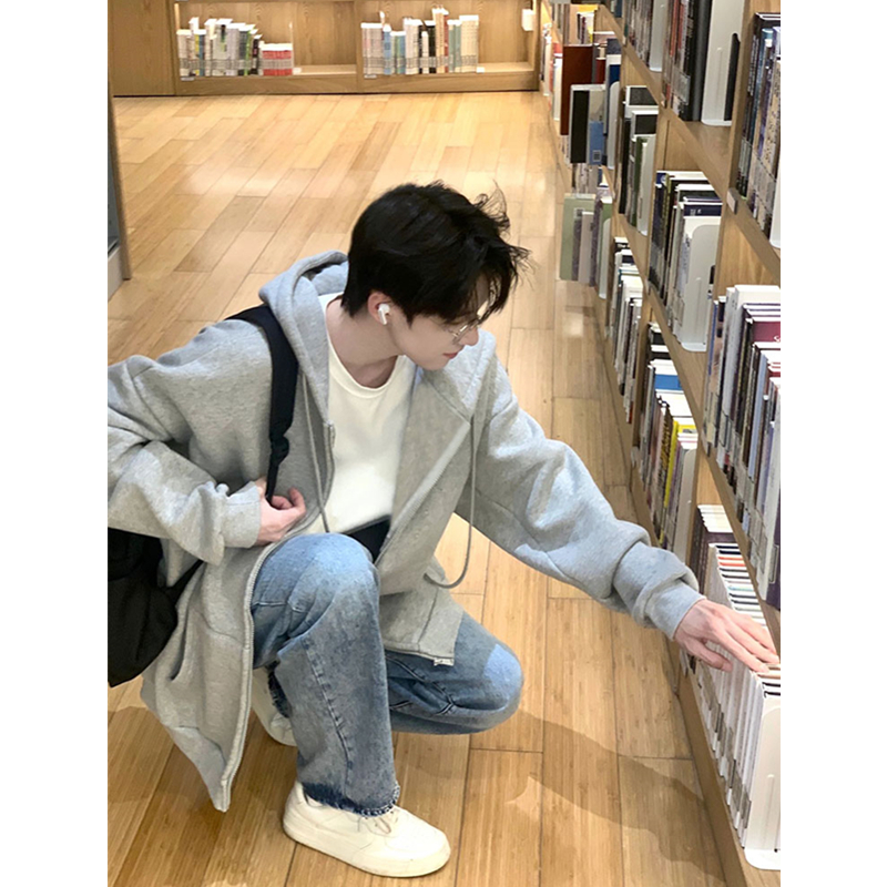 少年感灰色开衫卫衣男女款