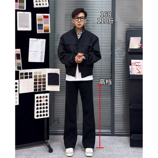 517黑色弯刀牛仔裤男秋季小个子显高直筒裤子美式显瘦提档微喇裤