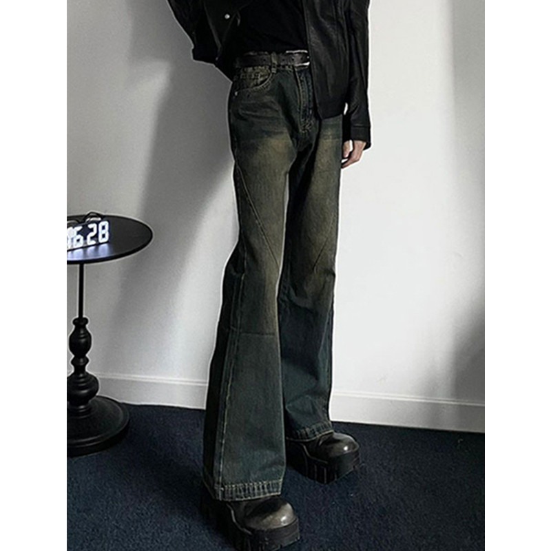 美式复古做旧微喇牛仔裤男款秋冬季cleanfit显腿长裤子弯刀直筒裤,男装,牛仔裤,淘宝优惠券,粉丝福利购,淘宝优惠卷