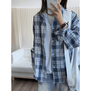 新款 男ins宽松日系复古学院风衬衣秋季 休闲潮流外套 衬衫 格子长袖