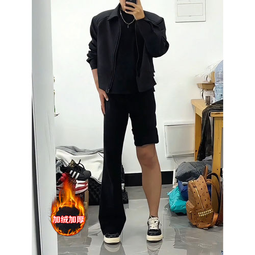 517黑色加绒男微喇显瘦牛仔裤