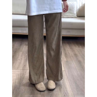 咖啡色暗纹斜切卫裤男款秋季