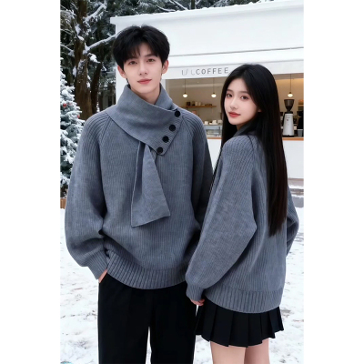 灰色情侣半高领毛衣男款冬季