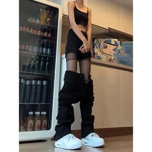 cleanfit黑色弯刀牛仔裤男款秋冬加绒加厚裤子美式高街直筒微喇裤