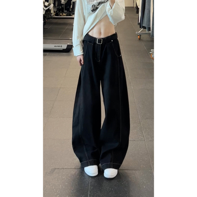 美式cleanfit黑色弯刀牛仔裤