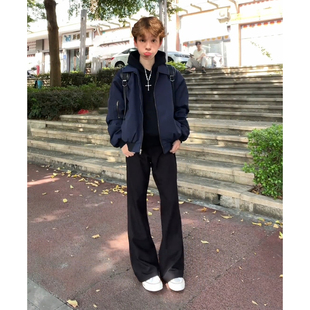 黑色男生裤 高级感垂感高腰直筒长裤 子 男款 cleanfit微喇叭弯刀西裤