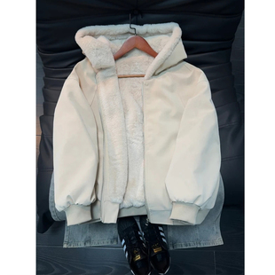 cleanfit座山雕PU皮夹克棉服男款冬季加绒加厚外套高级感连帽棉衣