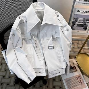 小众解构重工皮衣夹克男春秋季设计感宽松cleanfit短款机车皮外套
