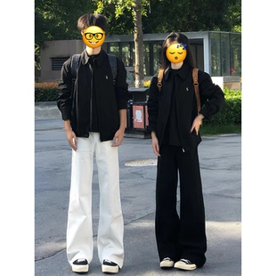 子显高直筒阔腿裤 cleanfit白色微喇牛仔裤 高街vibe弯刀裤 美式 男款