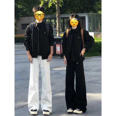 白色微喇牛仔裤男款美式高街vibe