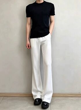 白色夏季薄款男微喇显瘦西裤