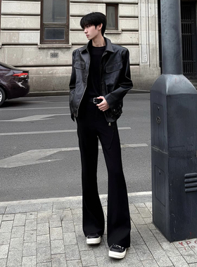 黑色微喇叭西裤加长版高个子男款秋季西装裤子cleanfit休闲弯刀裤