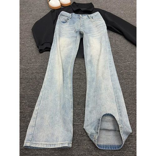 cleanfit蓝色猫须水洗牛仔裤男