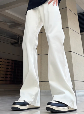 白色直筒牛仔裤男款秋季美式高街cleanfit裤子显瘦517弯刀微喇裤