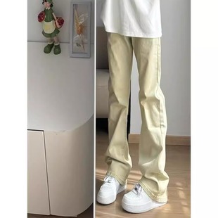 美式复古黄泥色牛仔裤男款夏季高街vibe修身裤子高个子微喇弯刀裤