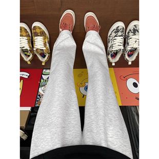 直筒休闲长裤 子美式 男春秋cleanfit加绒运动裤 白花灰色弯刀卫裤