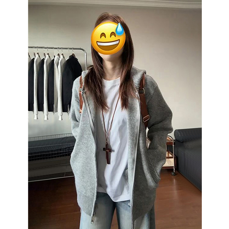 灰色拉链毛衣开衫外套男女款