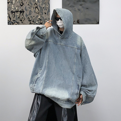 水洗复古情侣牛仔卫衣连帽外套