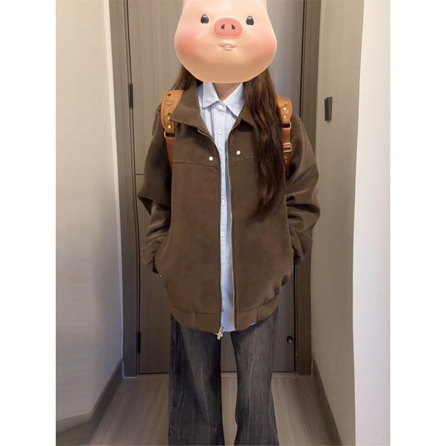 棕色美式皮衣外套男款秋季