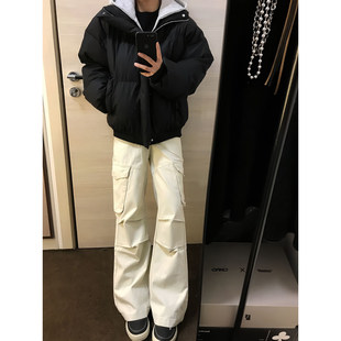 褶皱微喇工装 子cleanfit休闲弯刀裤 裤 设计感直筒伞兵裤 男冬季 美式