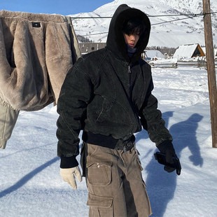 cleanfit短款座山雕棉服男冬季加绒加厚棉衣外套美式复古连帽夹克